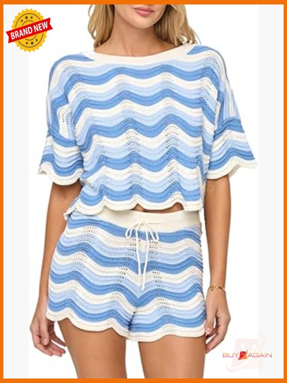 2 Piece Crochet Short Sleeve Cover Up Shorts Set Beach Outfits